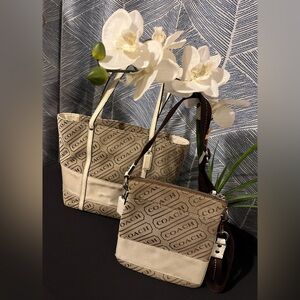 Tan and Beige Coach shoulder bag and Crossbody Bag Bundle